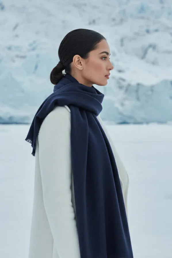 Plain Cashmere Scarf - Navy