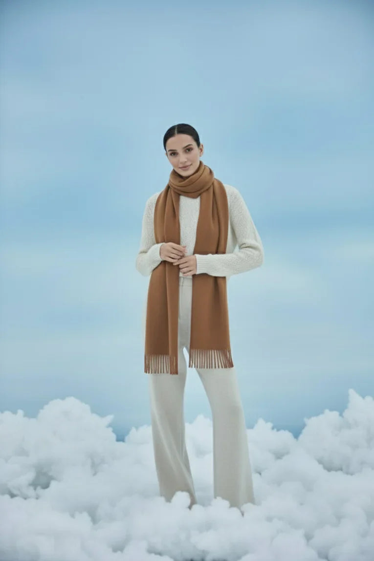 Plain Cashmere Scarf - Biscuit