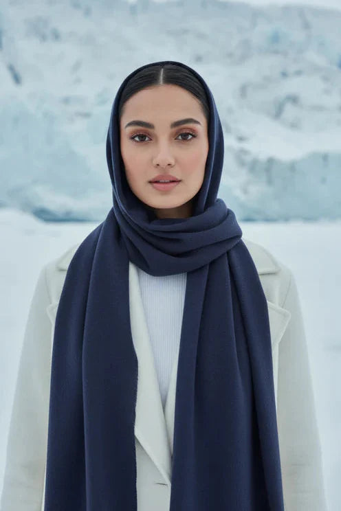 Plain Cashmere Scarf - Navy